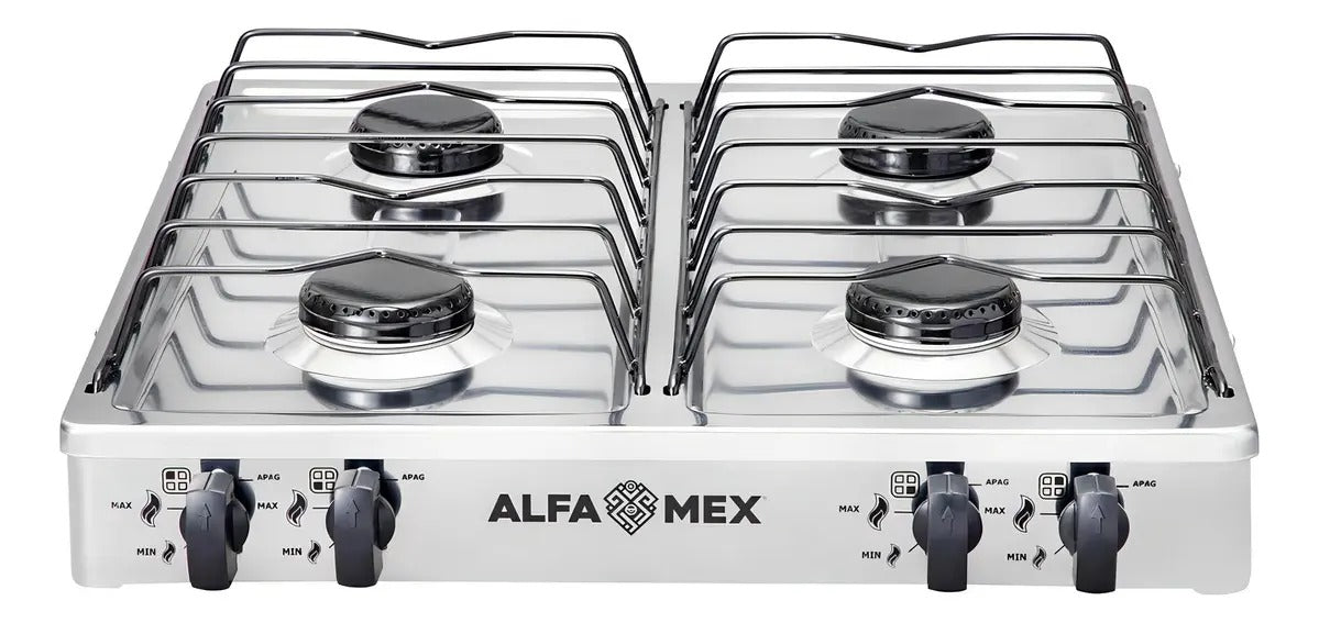 Estufa a Gas L.P. De 4 Quemadores Cuerpo y Cubierta de Acero Inoxidable, 313