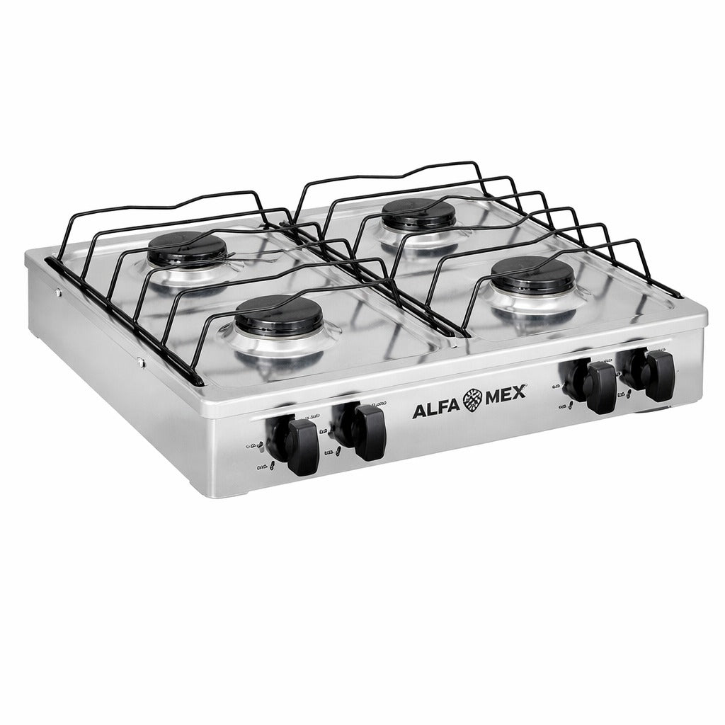 Estufa a Gas L.P. De 4 Quemadores Cuerpo y Cubierta de Acero Inoxidable, 313