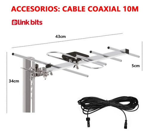Antena Hd Exterior Linkbits Para Tv Digital Con Tv Cable 10m HD001