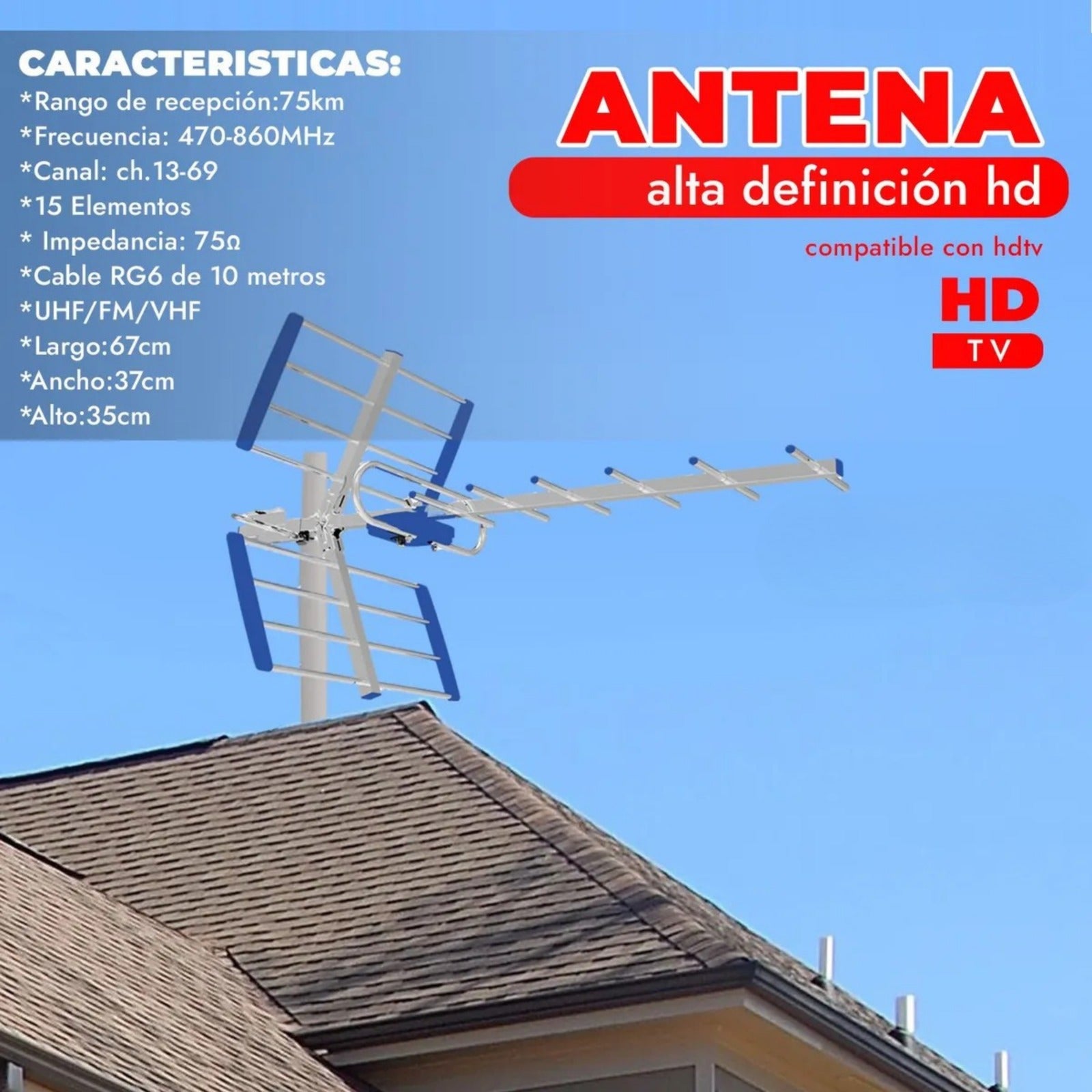 Antena Hd Exterior Link Bits Para Tv De 15 Elementos Exhd03
