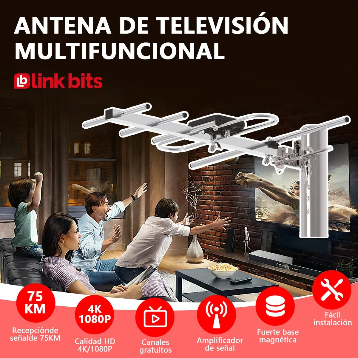Antena Hd Exterior Linkbits Para Tv Digital Con Tv Cable 10m HD001